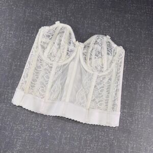 Vintage‎ Goddess Bustier Womens 38B White Lace Longline Bridal 689 Boned